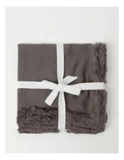 Fringed Linen Napkin Set Of 4 Dark Stone