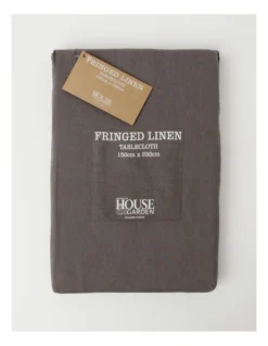 Fringed Linen Tablecloth Dark Stone