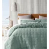 Sandy Cape Washed Belgian Linen Quilted Coverlet Eucalyptus
