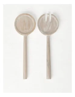 Nordic White Washed Salad Servers Set