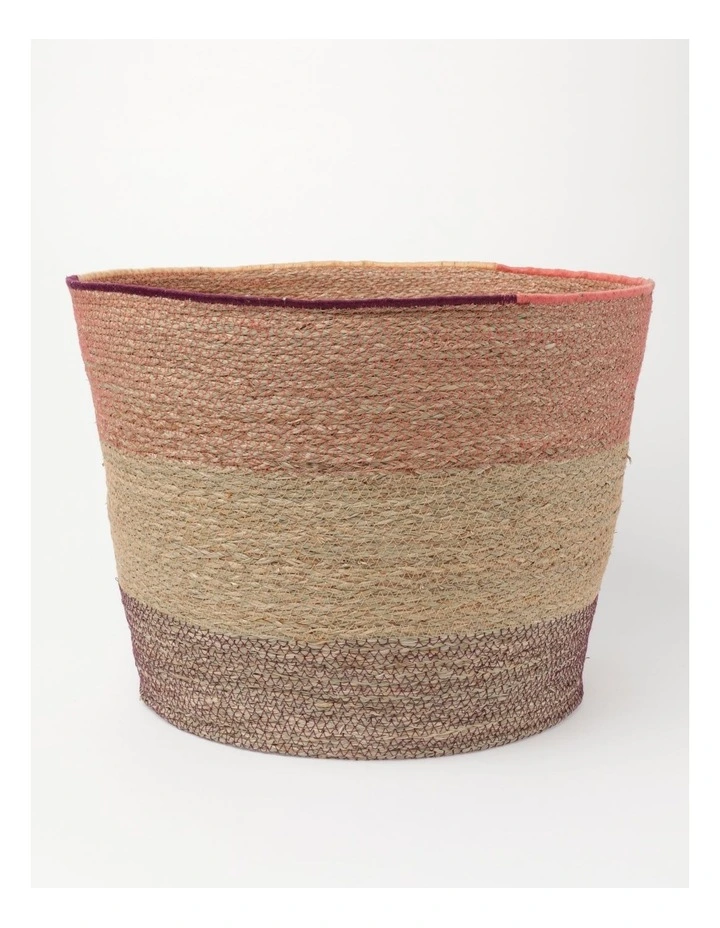 Summer Seagrass Storage Basket Large 46x46x35cm In Natural/Pink 3 Summer Seagrass Storage Basket Large 46x46x35cm In Natural/Pink