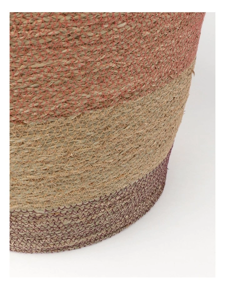 Summer Seagrass Storage Basket Large 46x46x35cm In Natural/Pink 4 Summer Seagrass Storage Basket Large 46x46x35cm In Natural/Pink - Image 2