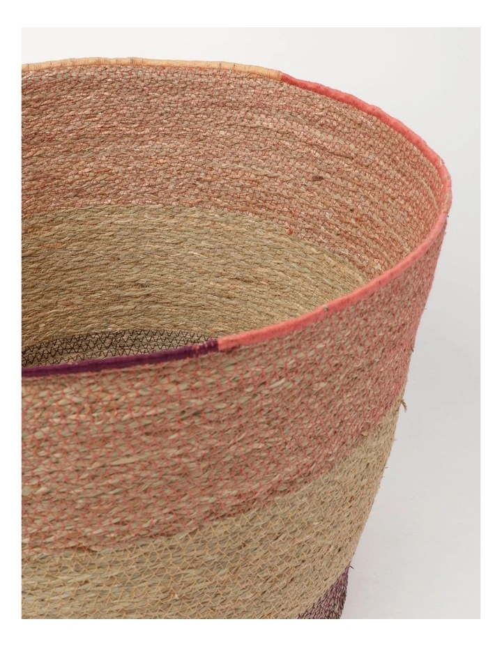 Summer Seagrass Storage Basket Large 46x46x35cm In Natural/Pink 5 Summer Seagrass Storage Basket Large 46x46x35cm In Natural/Pink - Image 3