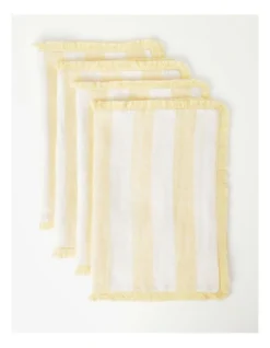 Fringed Linen Placemat Set Of 4 Wide Stripe In Yellow