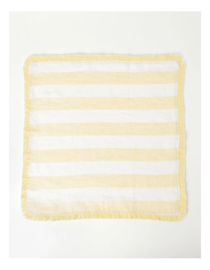 Fringed Linen Napkin Set Of 4 Wide Stripe In Yellow 3 Fringed Linen Napkin Set Of 4 Wide Stripe In Yellow