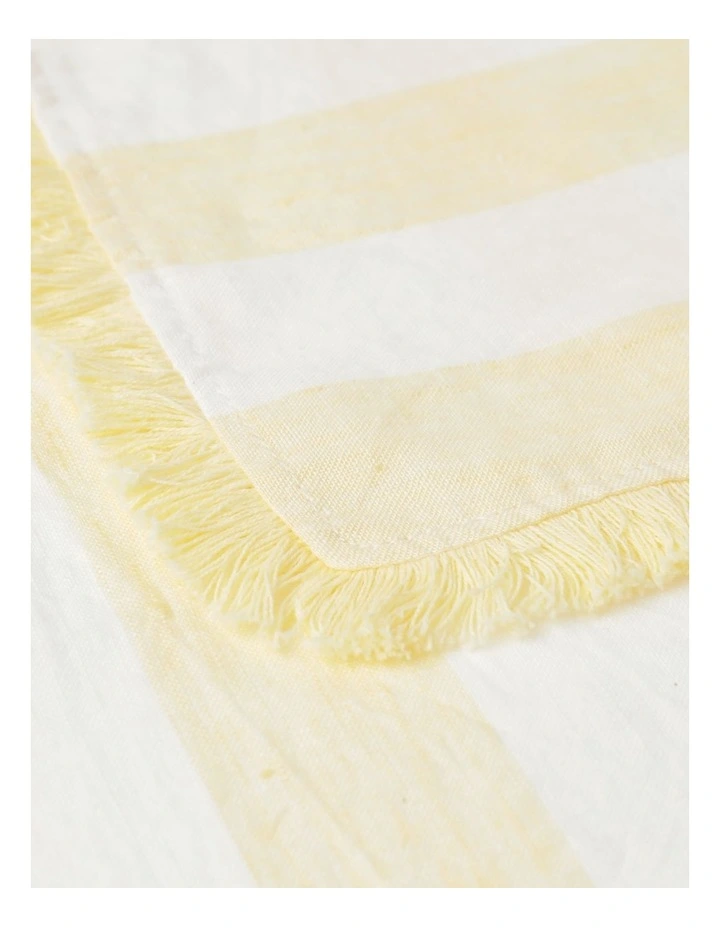 Fringed Linen Napkin Set Of 4 Wide Stripe In Yellow 4 Fringed Linen Napkin Set Of 4 Wide Stripe In Yellow - Image 2