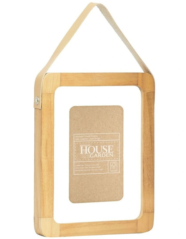 Wooden Photo Frame With Leather Look Strap 8x6 Matted To 4x6 In Natural 5 Wooden Photo Frame With Leather Look Strap 8x6 Matted To 4x6 In Natural - Image 3