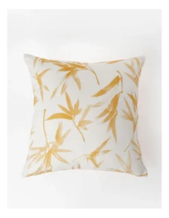 Calma Palm Leaf Print Cushion 50x50cm In Yellow
